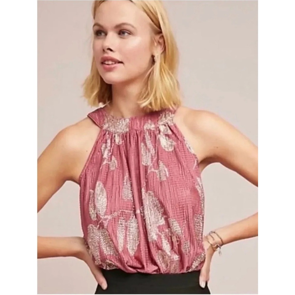 Anthropologie Feather Bone Pink Gold Shimmer Sleeveless Tank Top Size XS